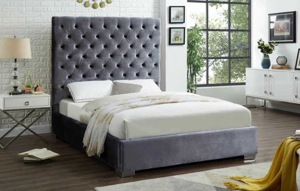 Grey velvet bed