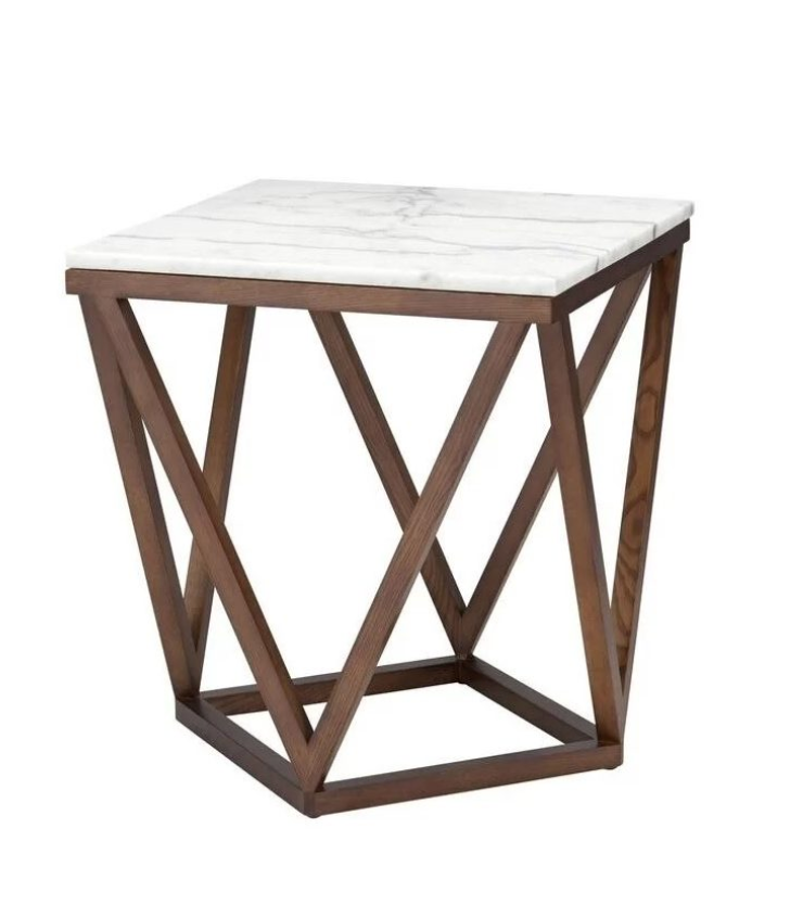 Marble and wood side table